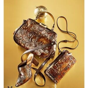 Patricia Nash Gracchi Metallic Embossed Leather Satchel.